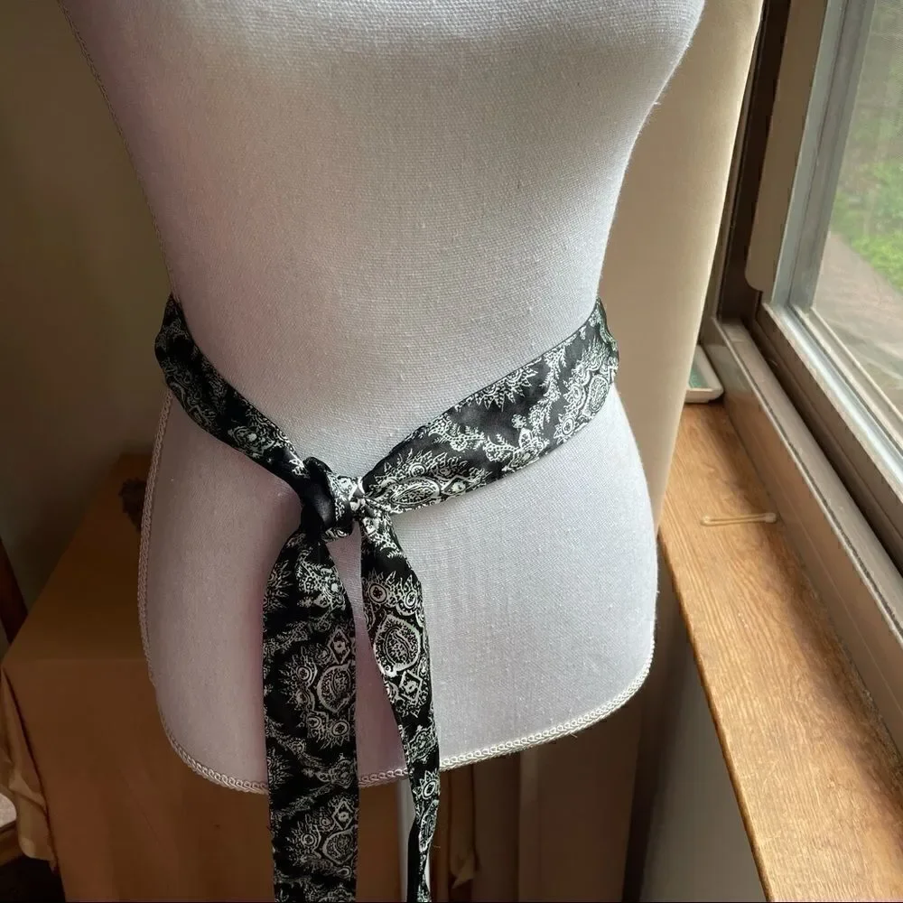 tie belts/slim scarves beige brown and black patterned